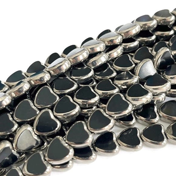 As Low As $2 Silver Edged Jet Window Cut Heart Beads 10mm x 10mm x 4mm (20) - Picture 3 of 3